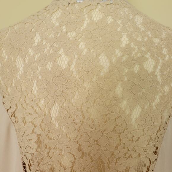 Susan Graver L Beige Cardigan Long Sleeve Open Front Lace Stretch Sweater - Picture 7 of 16